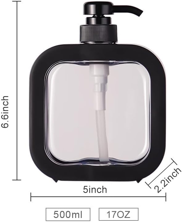 Hand Soap Dispenser for Bathroom, Modern Dish Soap Dispenser for Kitchen Sink, Liquid Soap Container with Pump, Clear Plastic Soap Pump Bottles (2 Packs,17oz, Black)