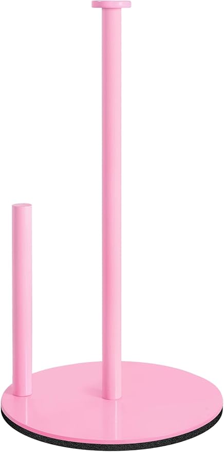 Pink Paper Towel Holder, Paper Towel Holder Countertop with Anti Slip Weighted Base, Stainless Steel Freestanding Paper Towel Holders for Kitchen