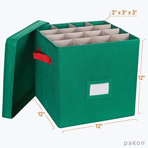Durable Non-Woven Christmas Ornament Storage Box with Removable lid, Stores up-to 64 Standard Holiday Ornaments & Xmas Decorations For Seasons To come - 12 x 12 Inch 4 Layer Ornament Storage Container