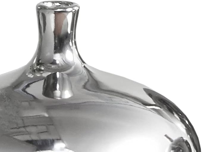 Madison Park Signature Ansen Ceramic Handmade Vase Set Home Décor - Metallic Accent Living Room Decoration Ideal for Shelf, Side Table, Mantle Ornaments, Multi Size, Silver 3 Piece