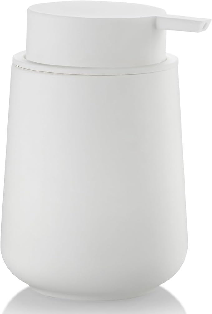YAUKPH Matte Cream White Liquid Hand Soap Dispenser Plastic 11 oz - Modern Minimalist Style for Bathroom & Kitchen Countertop Refillable