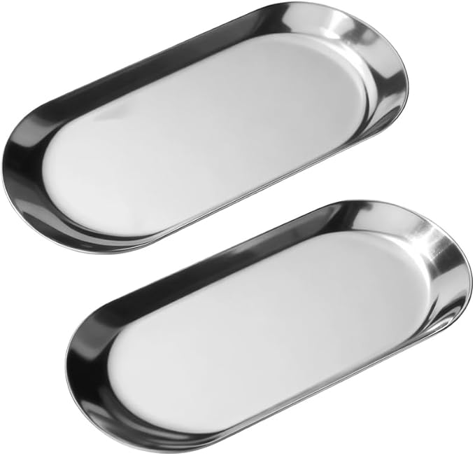2 Pack Stainless Steel Decorative Tray, 12 Inch Trays for Decor, Jewelry Tray Cosmetics Organizer for Holding Perfume, Keys, Candle (Oval)