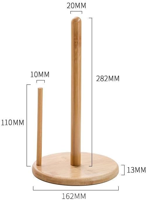 Wood Paper Towel Holder, Wooden Paper Towel Holder Countertop with Wooden Base, Kitchen Roll Holder Paper Towel Stand Countertop & Roll Organizer for Table, Free-Standing Kitchen Roll Holder