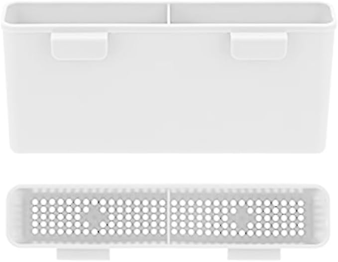 SANNO Utensil Drying Rack, Plastice Utensil Silverware Storage Holder fit for Dish Rack Over Sink, Chopsticks/Spoon/Fork/Knife Drainer Basket Flatware Storage Drainer,White, 7.75"×1.5"