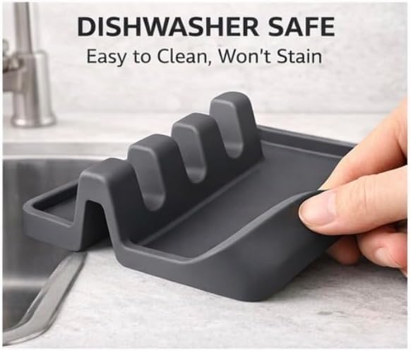 Silicone Spoon Rest for Stove – Heat Resistant, Non-Slip, Dishwasher Safe Utensil Holder with Drip Pad (Dark Gray)