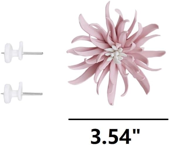 Yimi Flower， 3.54" Ceramic Flower 3D Handmade Porcelain Flower Wall Art Decor, 3D Ceramic Flower Wall Decor, Home Office Decor, Unique Gift for Home Office Decor,Girls (Pink)