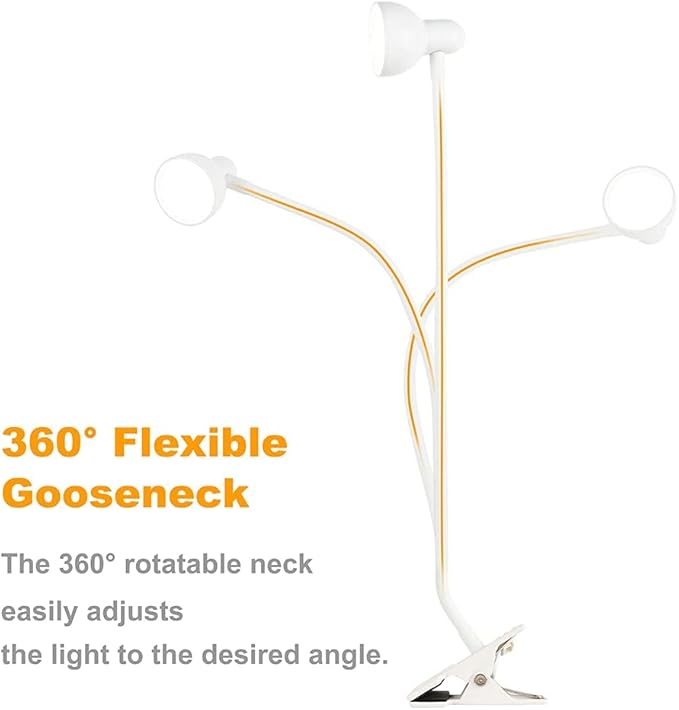 LiFMIRA Clip on Lamp USB Reading Light, 3 Color Modes, 10 Brightness Dimmable, Flexible Gooseneck Desk Lamp with Clamp, Eye Care Clip on Light for Bed Desk Headboard Home Dorm White