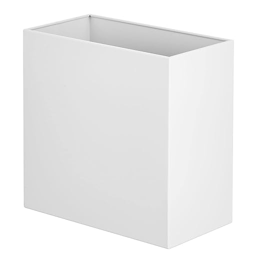 mDesign Small Steel Rectangular 2.4 Gallon/9.1 Liter Trash Can, Waste Basket for Bathroom, Bedroom, Home Office - Holds Garbage, Recycling, Household Items - Linn Collection - White