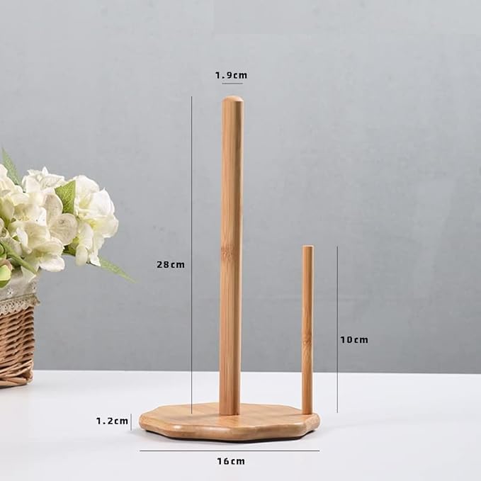 Wood Paper Towel Holder, Wooden Paper Towel Holder Countertop with Real Wooden Base, Kitchen Roll Holder Paper Towel Stand Countertop & Roll Organizer for Table, Free-Standing Kitchen Roll Holder