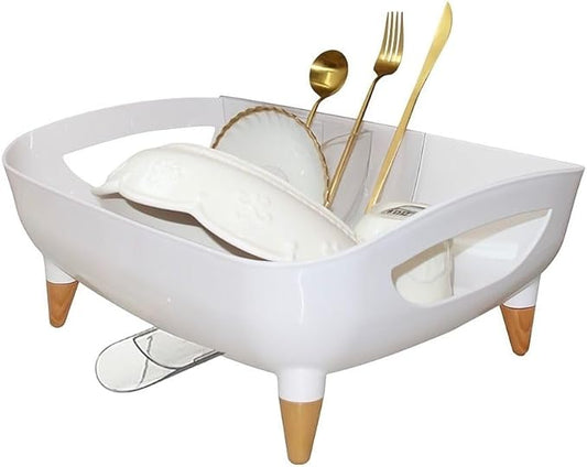Dish Drying Rack, Modern Sink Drainer with Strainer extenable spout, Pots & Pans, Space Saving Kitchen Dish Racks, Kitchen Counter Dish Drainer Off White escurridor de cocina platos