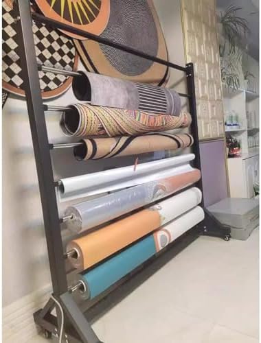 Wrapping Paper Rack, Heavy Duty Metal Organizers Shelf Display Rack Stand Wheels for Silk Scarf/Pants/Cloth Fabric/Wrapping Paper (Black 130x50x160cm)