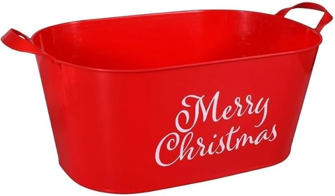 JF- X-Mas Sentiments Red Oval Baskets w/Handles "Merrry Christmas" / "Believe in The Magic of Christmas" "Let its Snow" Gift Baskets Storage Containers Party Favor Holiday Decor
