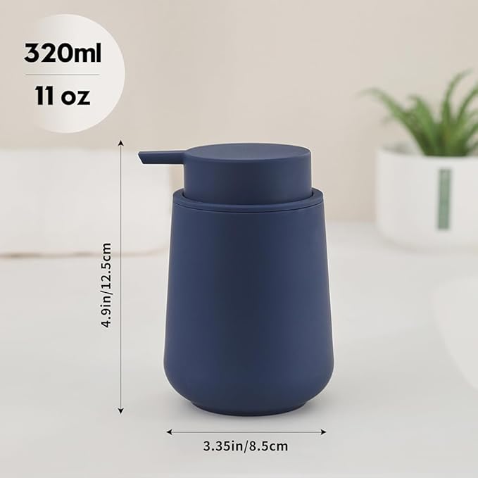 YAUKPH Matte Navy Blue Liquid Hand Soap Dispenser Plastic 11 oz - Modern Minimalist Style for Bathroom & Kitchen Countertop Refillable