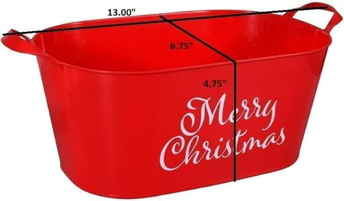 JF- X-Mas Sentiments Red Oval Baskets w/Handles "Merrry Christmas" / "Believe in The Magic of Christmas" "Let its Snow" Gift Baskets Storage Containers Party Favor Holiday Decor