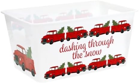 DADE Christmas Rectangle Bucket with Handles, Stackable Desk Storage Containers Organizer Holder Gift Basket Gifts Favor Home Kitchen Versatile Reusable Decorations Ornament 3CT