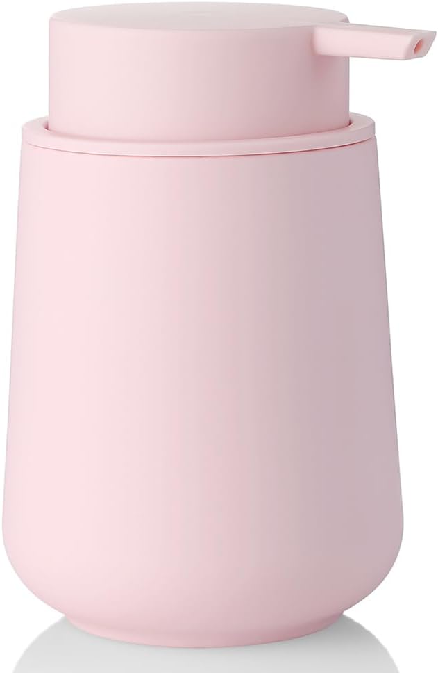 YAUKPH Matte Light Pink Liquid Hand Soap Dispenser Plastic 11 oz - Modern Minimalist Style for Bathroom & Kitchen Countertop Refillable
