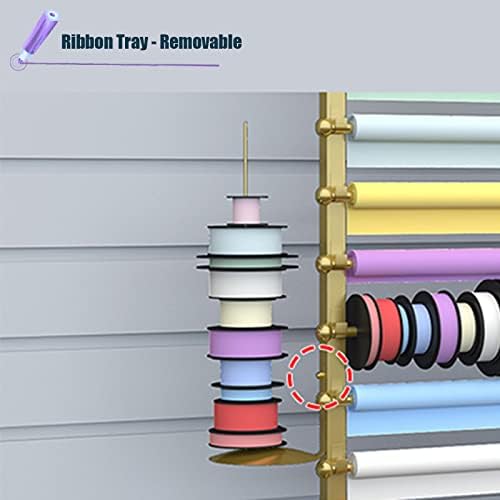 Ribbon Display Storage Organizer Wire Spool Rack Wrapping Paper Shelf Wall Mounted,Detachable Ribbons Tray&Removable Crossbars,White,100X20X120Cm