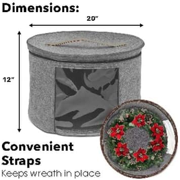 Christmas Wreath Storage Bag,Collapsible Felt Holiday Garland Container with Zipper & Handle, Durable Wreath Organizer Bin for Seasonal Decor Storage 20 x 12 (GREY)