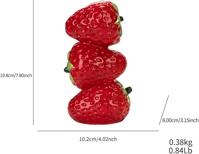 Cute Strawberry Figurine Decor Accent Piece, 7.8 inches Ceramic Strawberry Decor, Red Ceramic Bud Vase Dining Table Centerpieces for Home and Kitchen, Spring Summer Fruit Theme Vase
