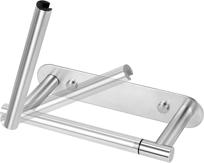 Brushed Nickel Toilet Paper Holder Wall Mount - Double Post Pivoting Bathroom Tissue Holder, 304 Stainless Steel Rustproof - Adhesive or Screw in Wall Toilet Paper Roll Holder, Commercial & Home Use
