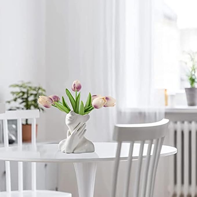 Ceramic Face Vase, White Flower Vases for Decor Female Form Head Half Body Vase Boho Unique Decorative Modern Style for Home Living Room Office Book Shelf (Medium)