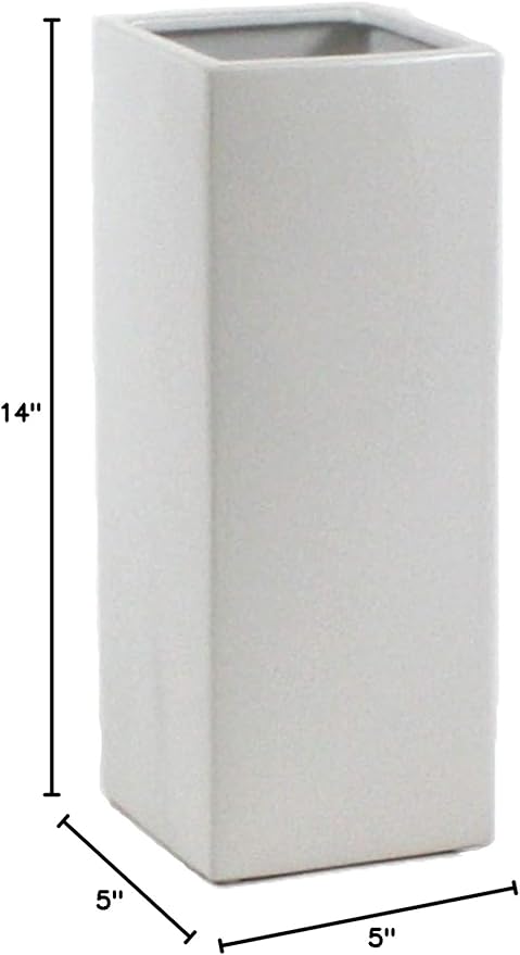WGV Ceramic Block Vase 5" W x 14" H, (Multiple Size/Color Choices) Matte Tall Square Flower Planter Pot, Accents Home Office Tabletop Decor, Ideal Gifts White 1 Piece (CSB0514WT)
