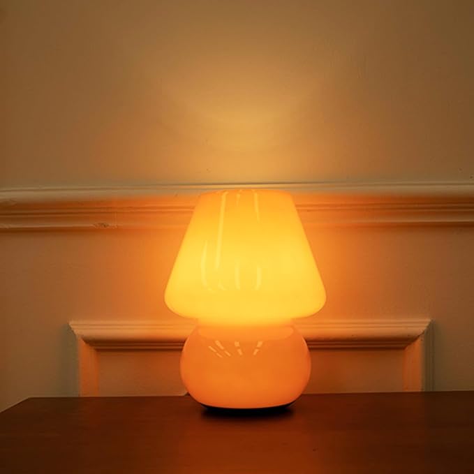 HEQET Dimmable Mushroom Table Lamp Orange Warm Lamp,Retro Accent Cute Cozy Ambient Desk Lamp, Bedroom Decor Aesthetic Lamp Nightstand Decor,Unique Home Decor