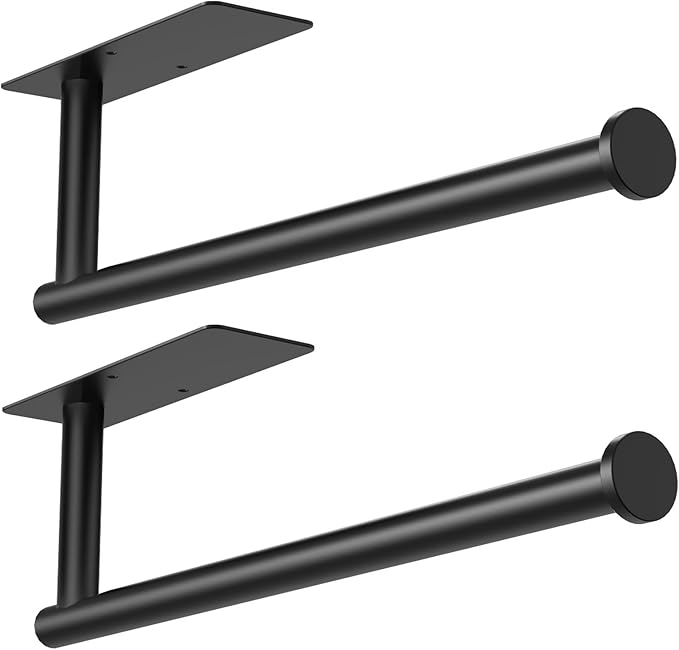 CUXIXA Paper Towel Holder Under Cabinet 2 Pack, Under Counter Paper Towel Holder Wall Mount with Self Adhesive and Screws for Kitchen, Bathroom, RV(Stainless Steel, Black)
