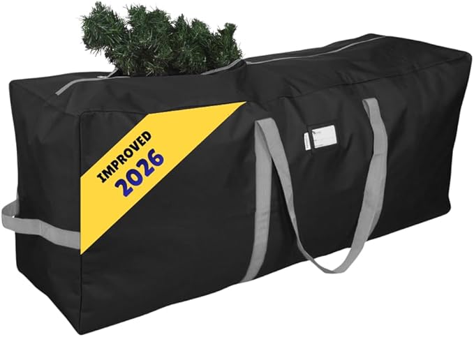 Primode Heavy Duty Christmas Tree Storage Bag | Fits Up to 7.5 Ft. Disassembled Xmas Tree | 50” x 15” x 20” Tree Storage Container | Holiday Storage Box | Durable 600D Oxford Material (Black)