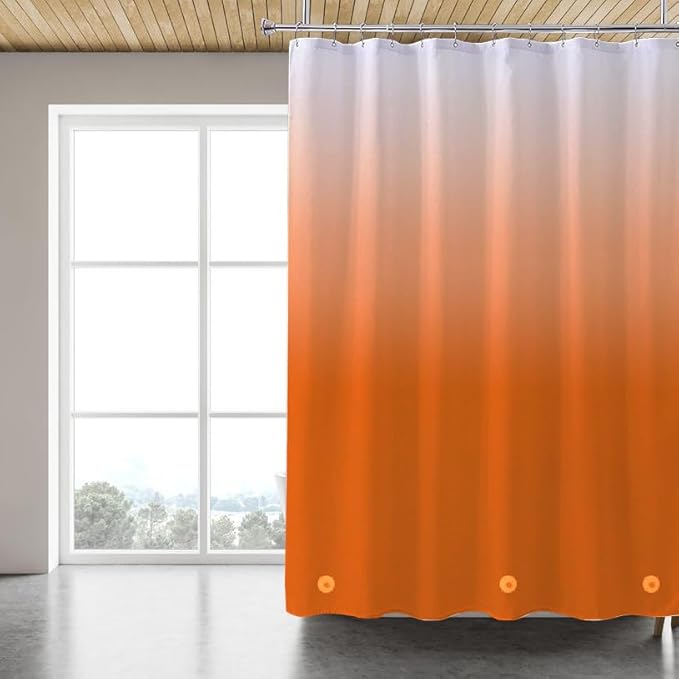 TIKABC Orange Shower Curtain Liner, 4G PEVA Shower Liner, Plastic Peva Waterproof Shower Curtains, 72x72 inch with Grommet Holes 3 Magnetic Weights