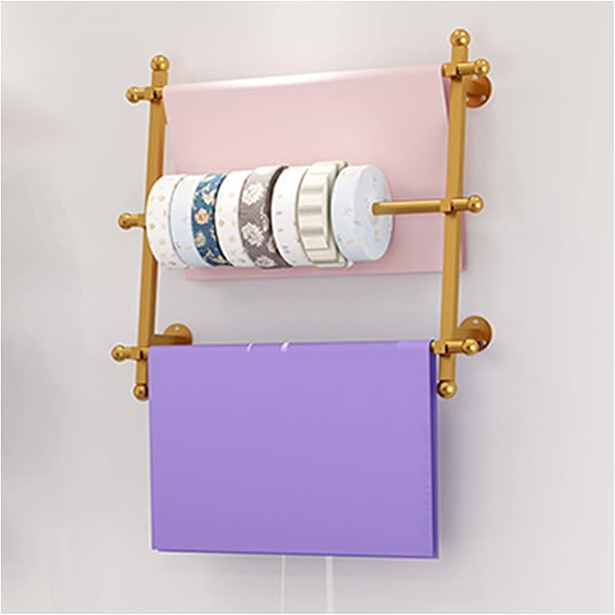 Ribbon/Wrapping Paper Organizer Scarf Shelf 3 Tier,Wall Mount Metal Towels Display Rack,Cakes/Flowers/Gift Shop,Gold,65X60Cm/25.6X23.6In