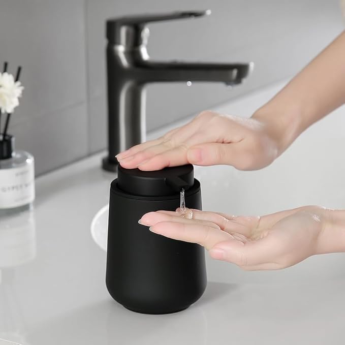YAUKPH Matte Black Liquid Hand Soap Dispenser Plastic 11 oz - Modern Minimalist Style for Bathroom & Kitchen Countertop Refillable