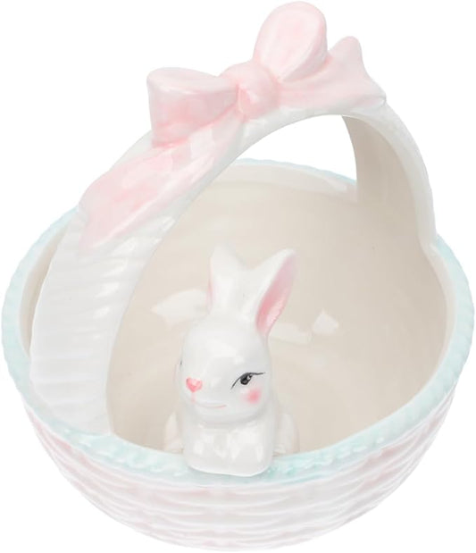Angoily Rabbit Doll Easter Basket Ornament Bunny Basket Snack Storage Tote Bag Eggs Basket Carry Bucket Tote for Party Celebrate Decoration Easter Bunny Bowl