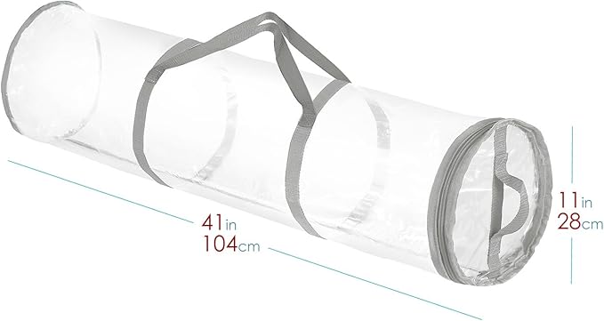 Hearth & Harbor Wrapping Paper Storage Container - Clear Wrapping Paper Holder Fits Up To 14 Rolls of 40" - Tear Proof Gift Wrap Organizer - Premium Bag for Easy Carrying, Silver