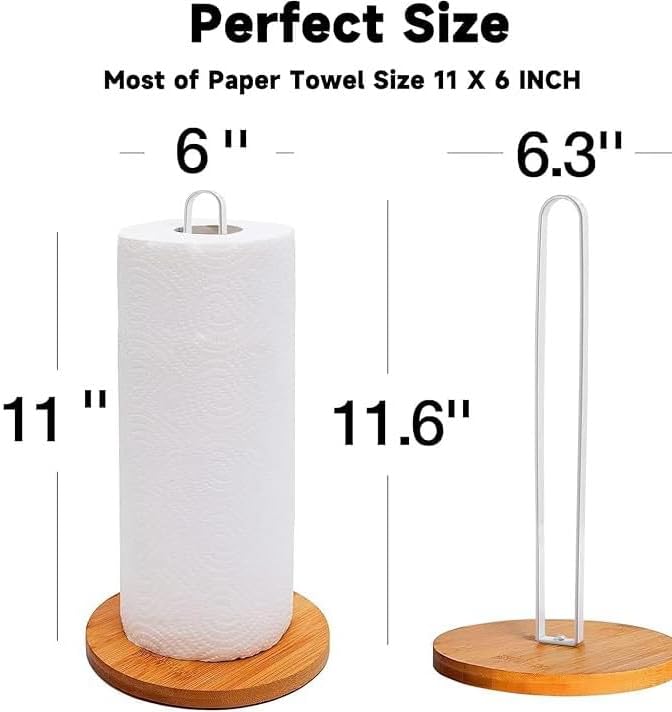 Wooden Paper Towel Holder Countertop, Kitchen-Towel-Holder FreeStanding with Non-Slip Base for Kitchen Bathroom