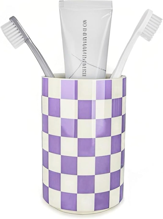 Ceramic Toothbrush Holder, Purple Tooth Brush Holders for Bathrooms, Lavender Bathroom Accessories, Modern Cute Tooth Brush Tumbler/Cup, Toothbrushes Toothpaste Storage Dispenser for Countertop