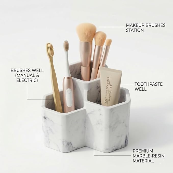 Resin Toothbrush Holders for Bathrooms, Electric Toothbrush and Toothpaste Holder,3 Slots Tooth Brush Organizer for Bathroom Countertop, Shower, Vanity