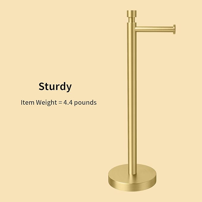 YUMORE Toilet Paper Holder Stand, 4.4lbs Heavy Duty Stainless Steel Free Standing Bathroom Tissue Roll Holder, Gold