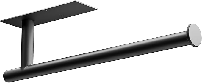 Kitchen Paper Towel Holder - Under Cabinet Stick-on Towel Rack for Hanging Paper - First Apartment Essentials Wall Mount Self Adhesive 304 Stainless Steel Rack Fits for Kitchen, RV, Dark Black