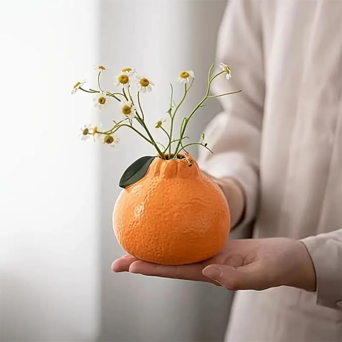 Orange Design Ceramic Vase,Suitable for Hydroponics Decorative Ceramic Vase for Living Room, Bookshelf, Office Home Decor