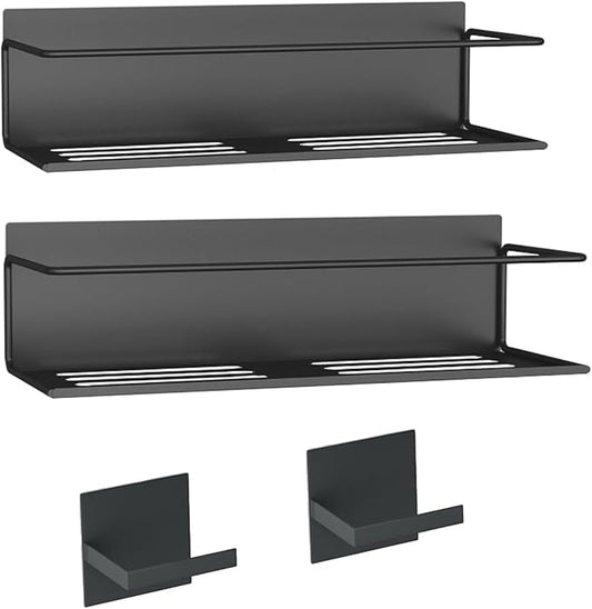 Magnetic Spice Rack For Refrigerator, Space Saving Magnetic Shelf For Fridge Black 2 Pack With Magnetic Paper Towel Holder