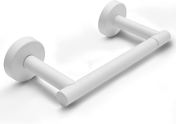 POKIM White Toilet Paper Holder, Stainless Steel Double Post Pivoting Wall Mount Holder, Fits Mega Large/Jumbo Rolls, Commercial Bathroom Tissue Dispenser for Home & Commercial Use