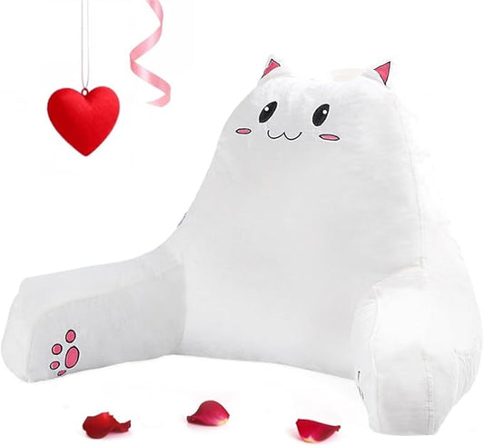 SUNSIDE Kitty Reading Pillow for Sitting in Bed, Cute Back Pillows for Adult and Children, Shredded Memory Foam Pillow with Arms, Cat Design Bed Pillows, Back Support Pillow with Washable Cover