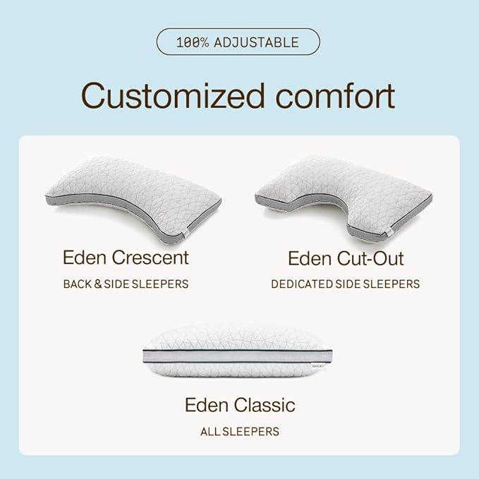 Coop Home Goods Eden Cut-Out Bed Pillow for Side Sleepers, Queen Size, Adjustable Medium Soft Memory Foam Cooling Pillow with Ergonomic Shoulder Cut-Out, CertiPUR-US/GREENGUARD Gold
