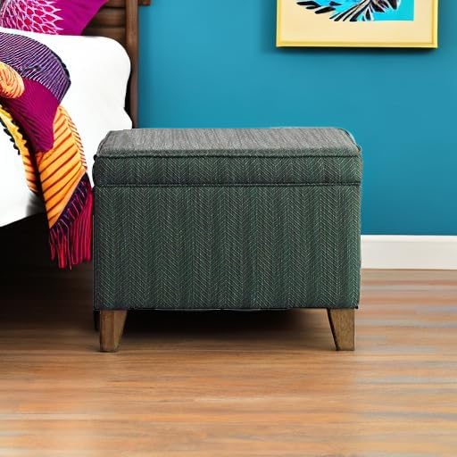Homepop Home Decor | Medium Square Storage Ottoman with Hinged Lid | Ottoman with Storage for Living Room & Bedroom, Teal