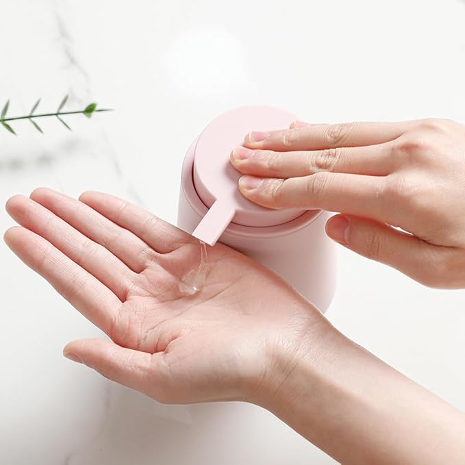 YAUKPH Matte Light Pink Liquid Hand Soap Dispenser Plastic 11 oz - Modern Minimalist Style for Bathroom & Kitchen Countertop Refillable