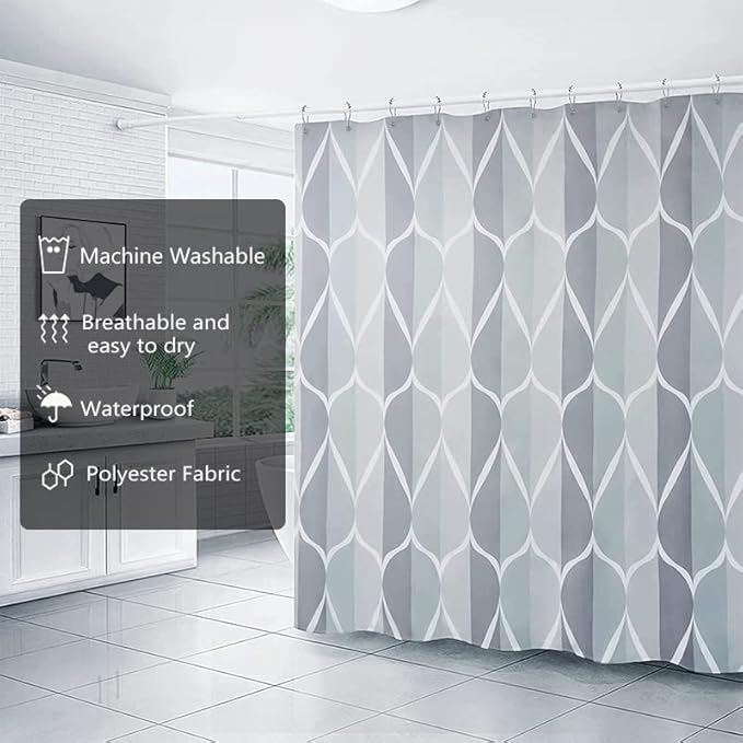 LLSCL Grey Grid Fabric Shower Curtain Liner with Magnets, Waterproof Hotel Quality, 72 x 72 Machine Washable