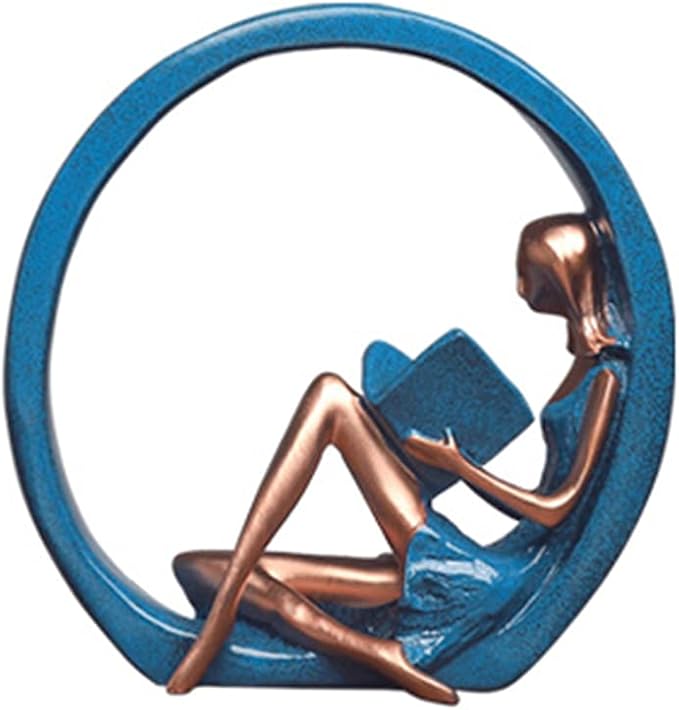 EKDJKK Resin Figurine Reading a Book Yoga Girl Bookshelf Bookcase Aesthetic Decoration Sculpture Accent Piece, Art Sculptures Modern Accents Figurine for Library Office Steel Statue Gifts