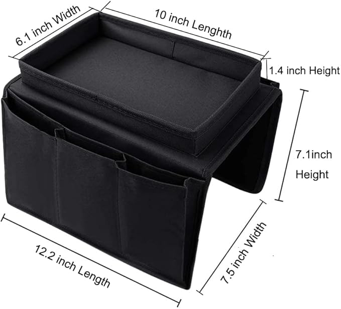 Sofa Armrest Organizer with Cup Holder No-Slip Couch Sofa Armrest Organiser Couch Remote Caddy Control Holder with 1 Large Pockets and 3 Small Pockets for Smart Phone Magazines Ipad Drinks (Black)