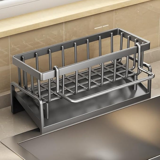 Sponge Holder for Kitchen Sink, Over sink dish drying rack- Non-Slip Sink Organizer with Utensil Holder for small kitchen space saving dish rack，Rustproof Steel Dish Sponge Organizer，Kitchen organizer